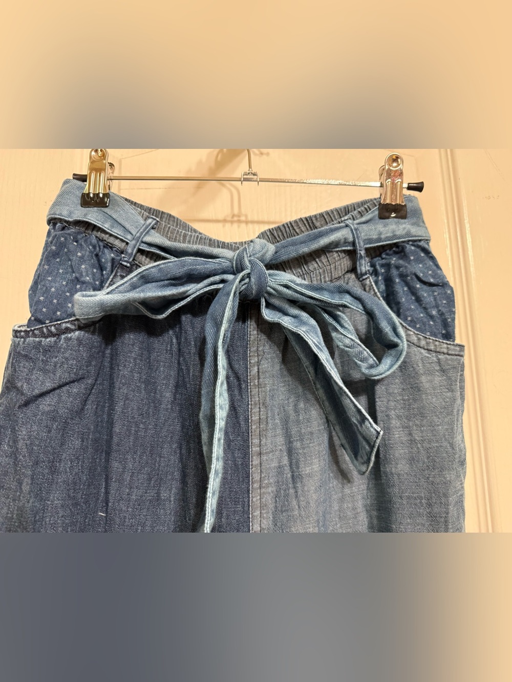 H010 NWT Young Threads M w13-19 Patchwork Wide-Leg Denim Jumpsuit Pants - Blue - Picture 4 of 9